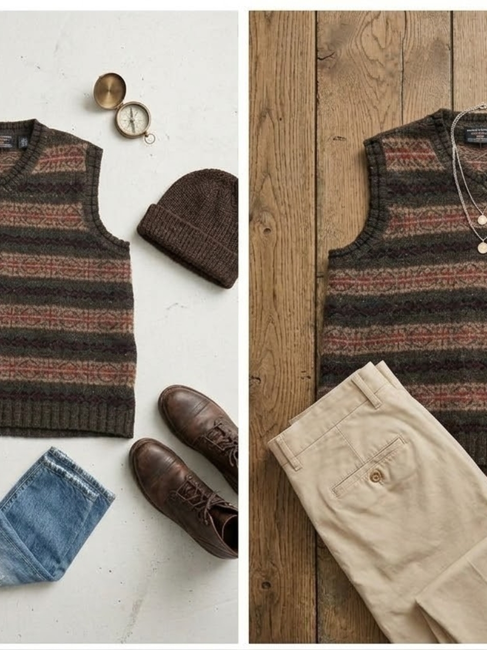 American Eagle Outfitters Brown Patterned V-Neck Sweater Vest - Picture 3 of 7